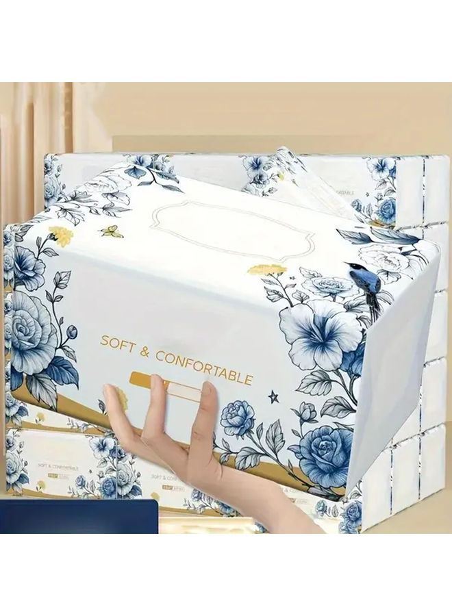 Large Capacity 5 Ply Thick Embossed Tissue Paper 400 Sheets Blue White Floral Design - Image 1